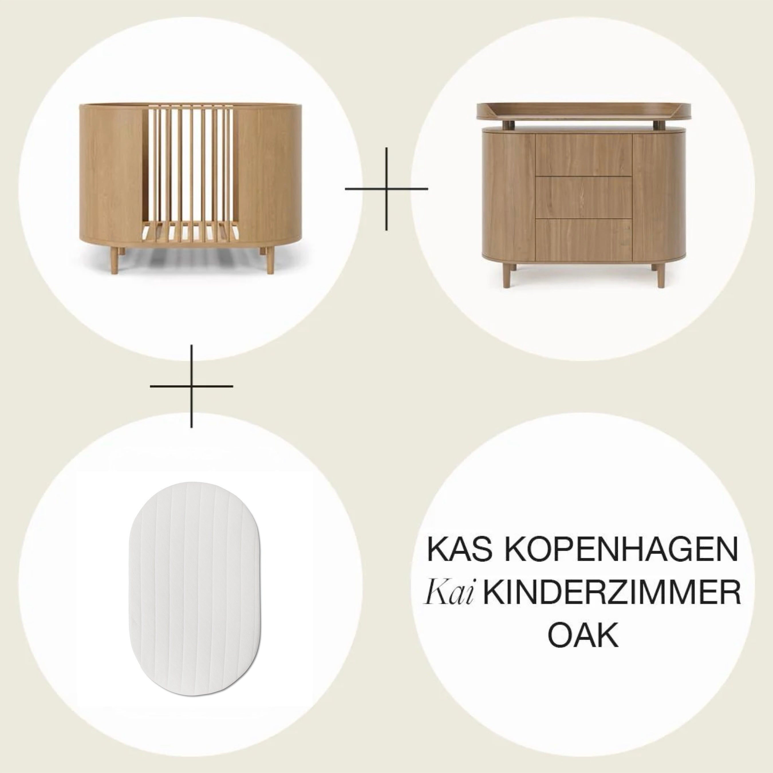 Kinderzimmer-Set Kas Kopenhagen - OAK Wickelkommode & Babybett