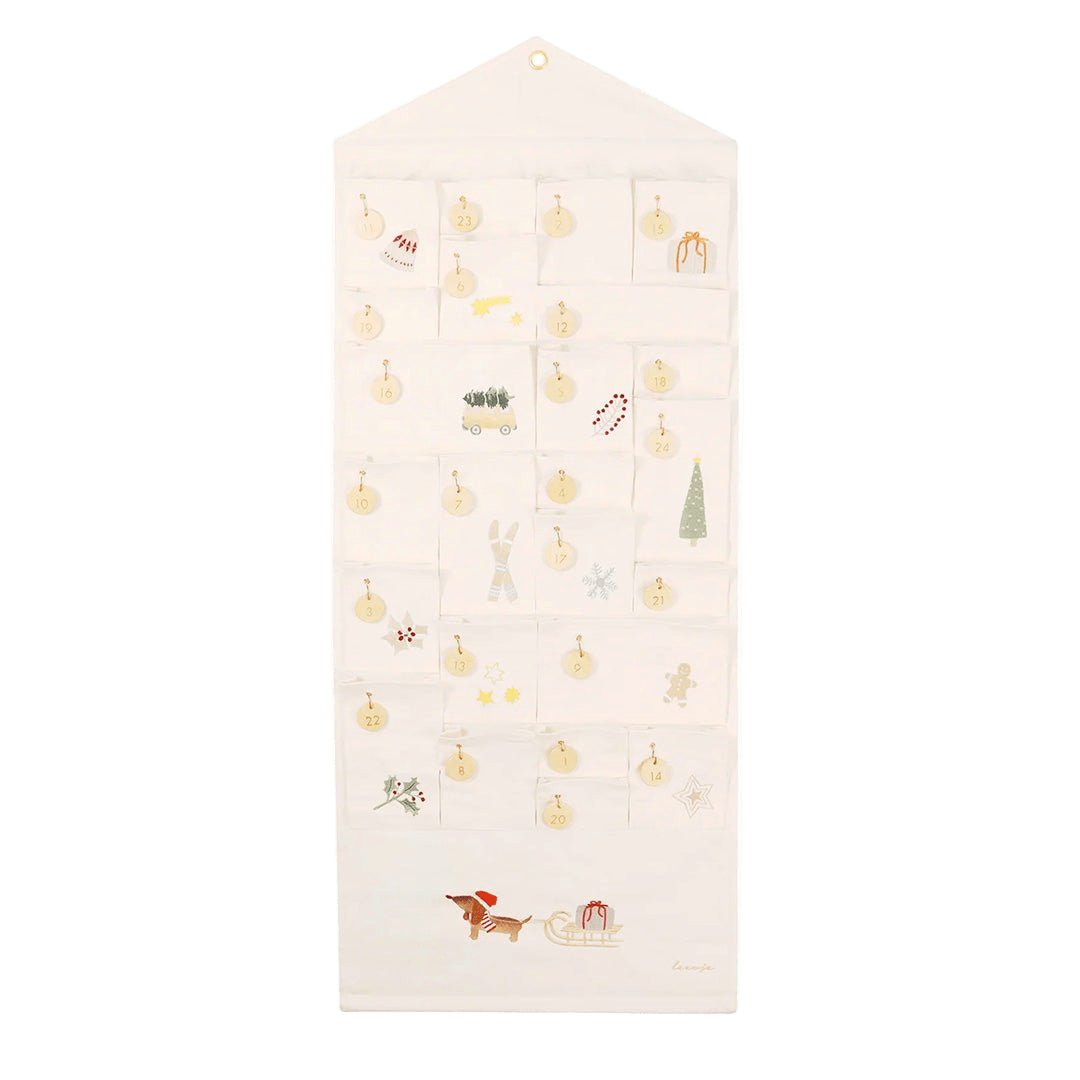 Adventskalender aus Stoff mit gestickten Illustrationen - little something