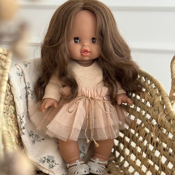 Puppe "Leopoldine" 34cm mit braunen langen Haaren - little something