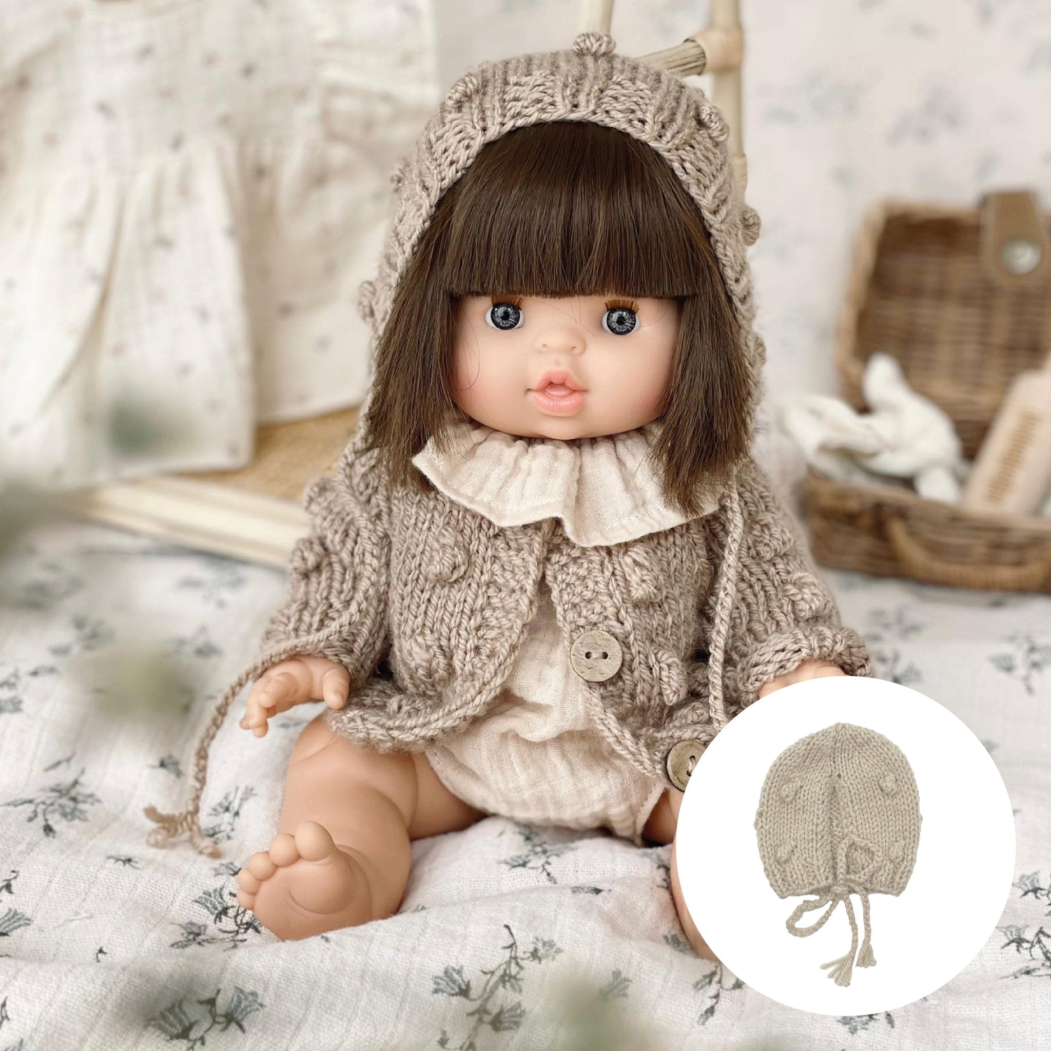 Puppenmütze für 34cm Puppen - Strick Bobble cappuccino - little something