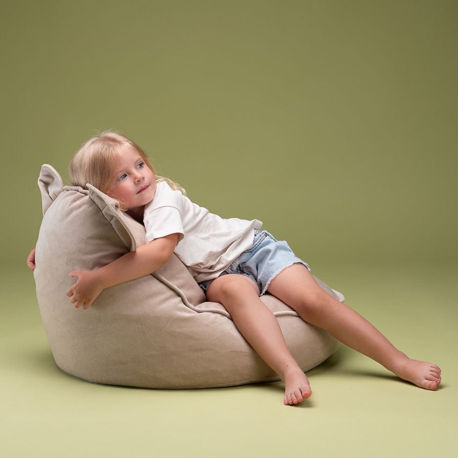 Sitzkissen Samt mit Bärenohren "Bear Beanbag Dusty Beige" - little something