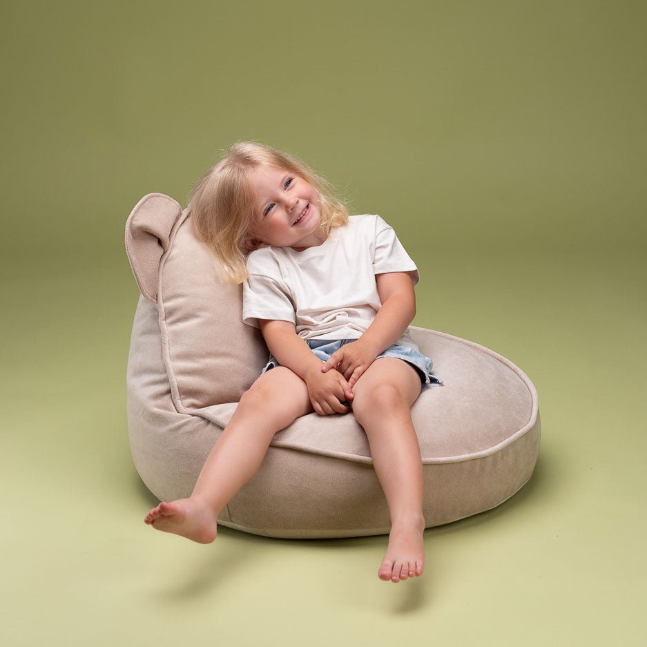 Sitzkissen Samt mit Bärenohren "Bear Beanbag Dusty Beige" - little something