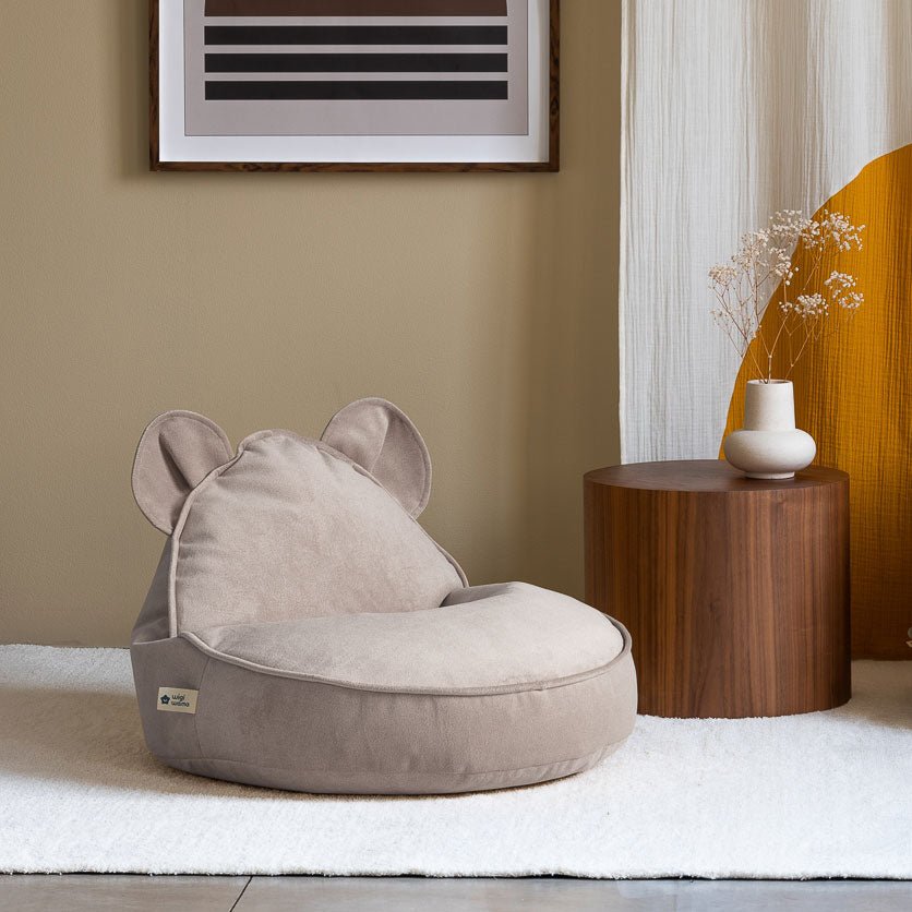 Sitzkissen Samt mit Bärenohren "Bear Beanbag Dusty Beige" - little something