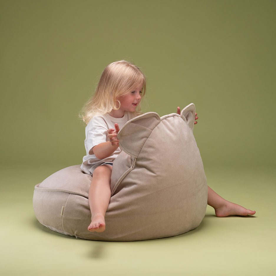 Sitzkissen Samt mit Bärenohren "Bear Beanbag Dusty Beige" - little something
