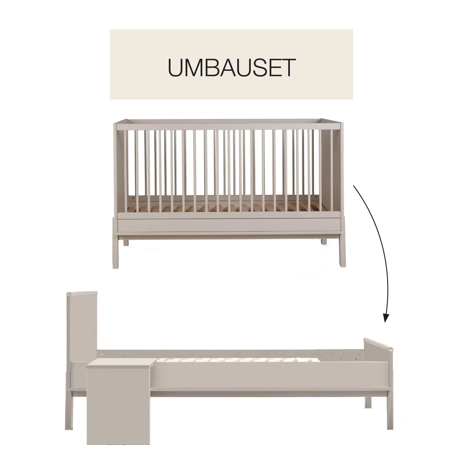 Umbauset "Junior Kit" Ashi - Clay vom Kinderbett 140x70cm zum Juniorbett 170x70cm inkl. Nachttisch - little something