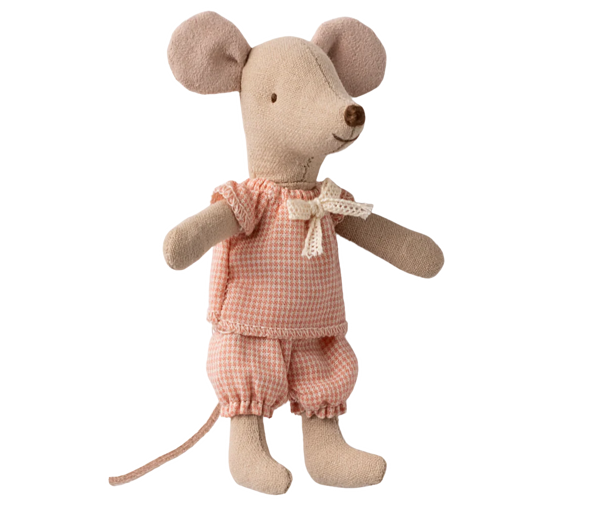 Große Schwester Maus rosa in Streichholzschachtel *magnetische Hände