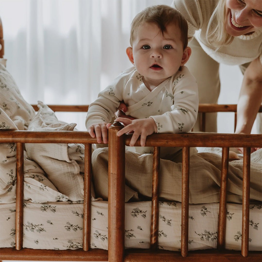 Bio Spannbettlaken 140x70cm aus Musselin &quot;Bluebll&quot; - little something