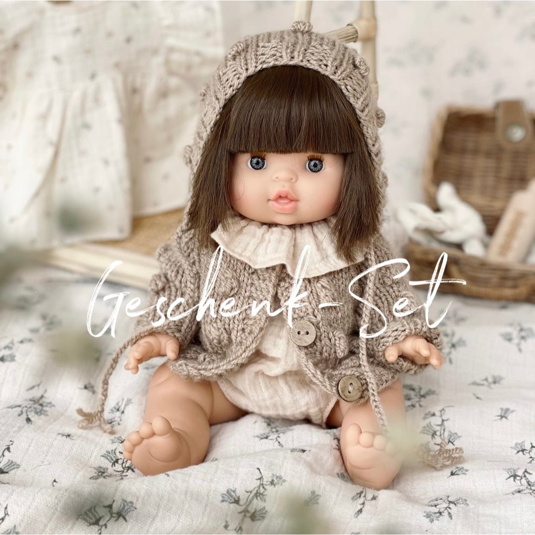 Geschenkset Puppe Chloe &amp; Romper blush &amp; Strickmütze &amp; Cardigan - little something