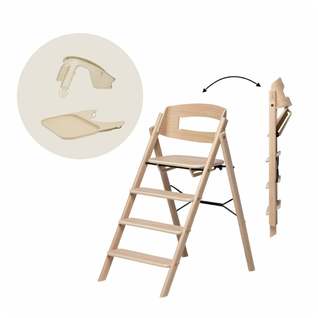 KLAPP Faltbarer Hochstuhl - Eiche natur - Baby Bundle I (inkl Sicherheitsbügel &amp; Tablett) - desert sand - little something