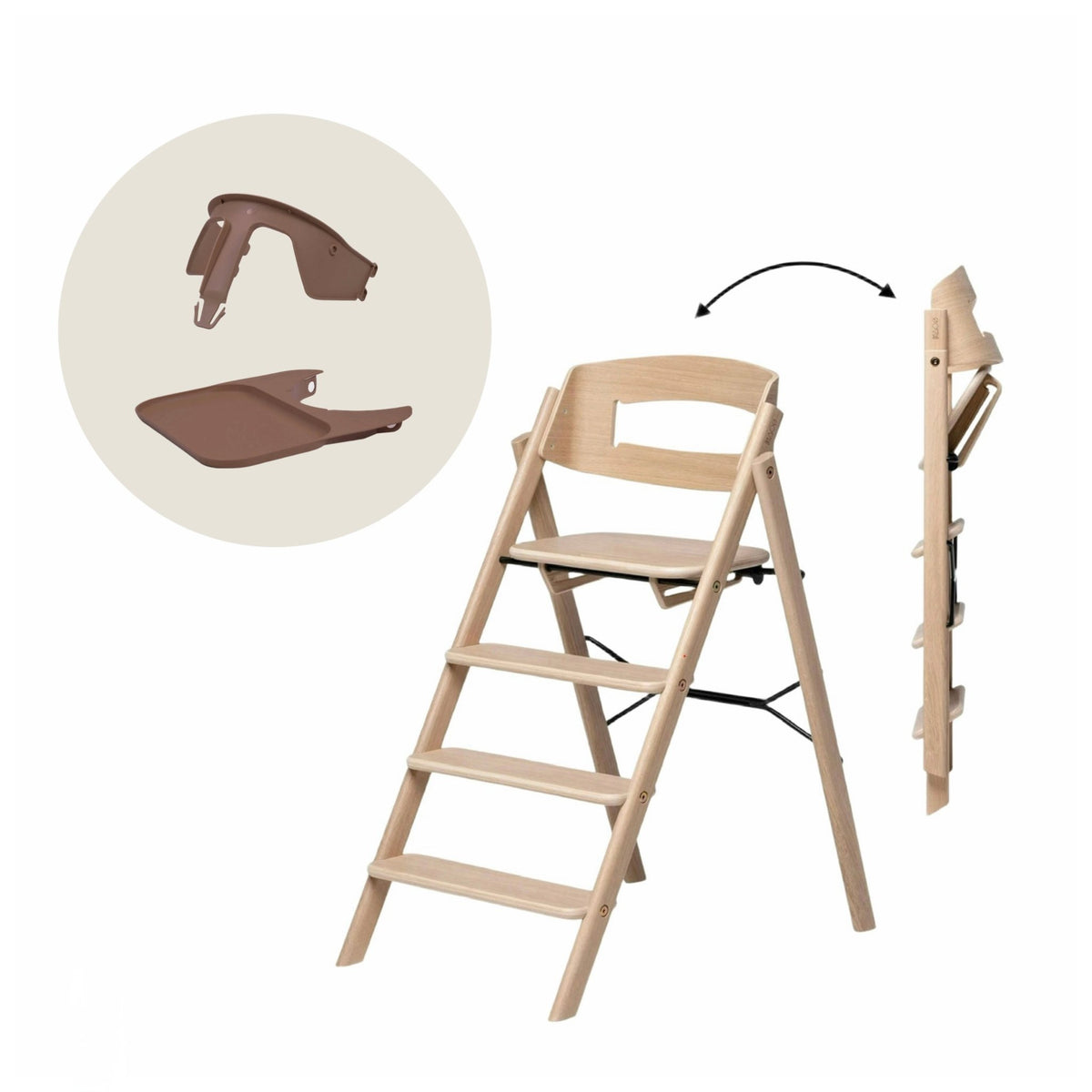 KLAPP Faltbarer Hochstuhl - Eiche natur - Baby Bundle I (inkl Sicherheitsbügel &amp; Tablett) - mocca - little something