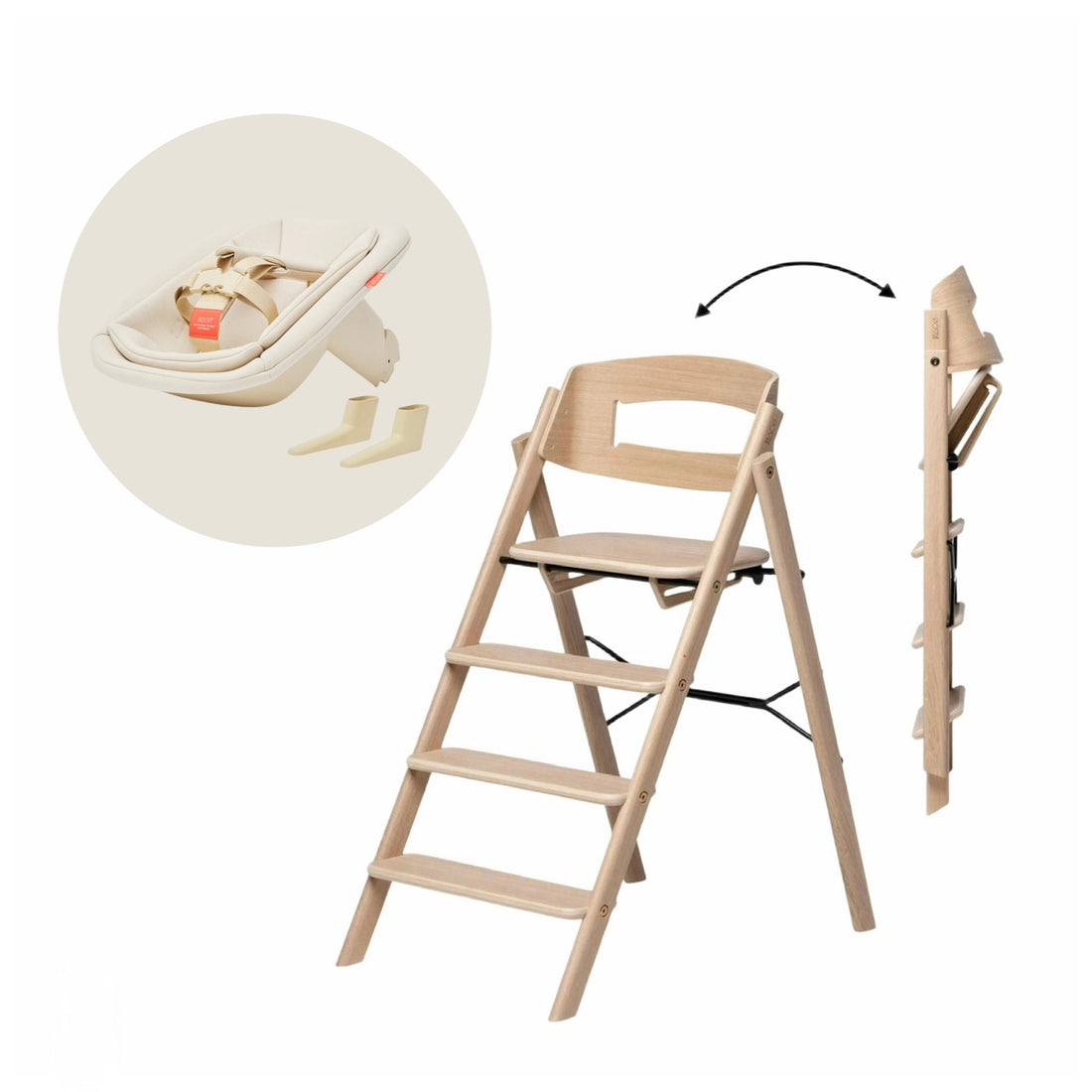 KLAPP Faltbarer Hochstuhl - Eiche natur - Newborn Bundle (inkl Neugeborenenaufsatz &amp; Füße) - desert sand - little something