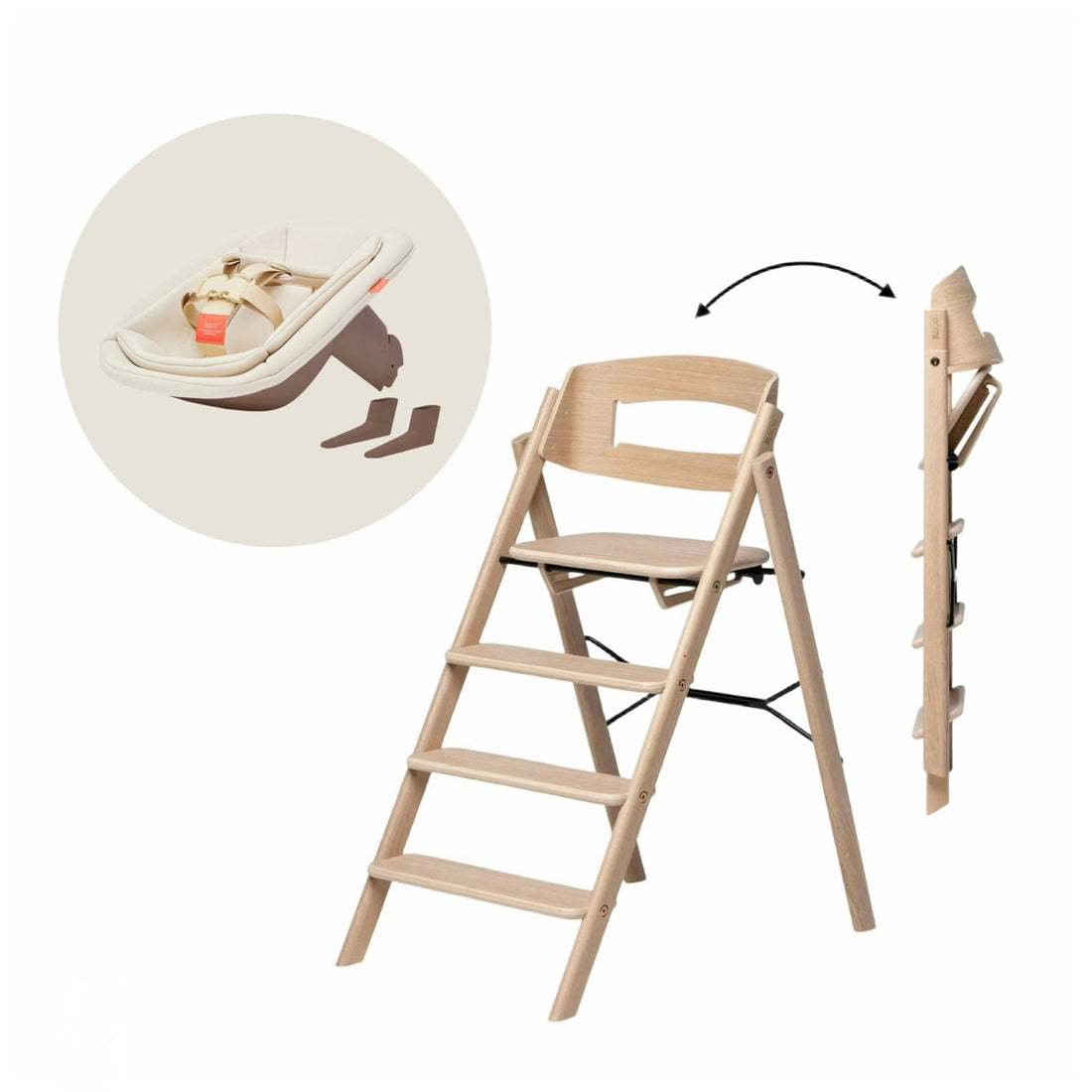KLAPP Faltbarer Hochstuhl - Eiche natur - Newborn Bundle (inkl Neugeborenenaufsatz &amp; Füße) - mocca - little something