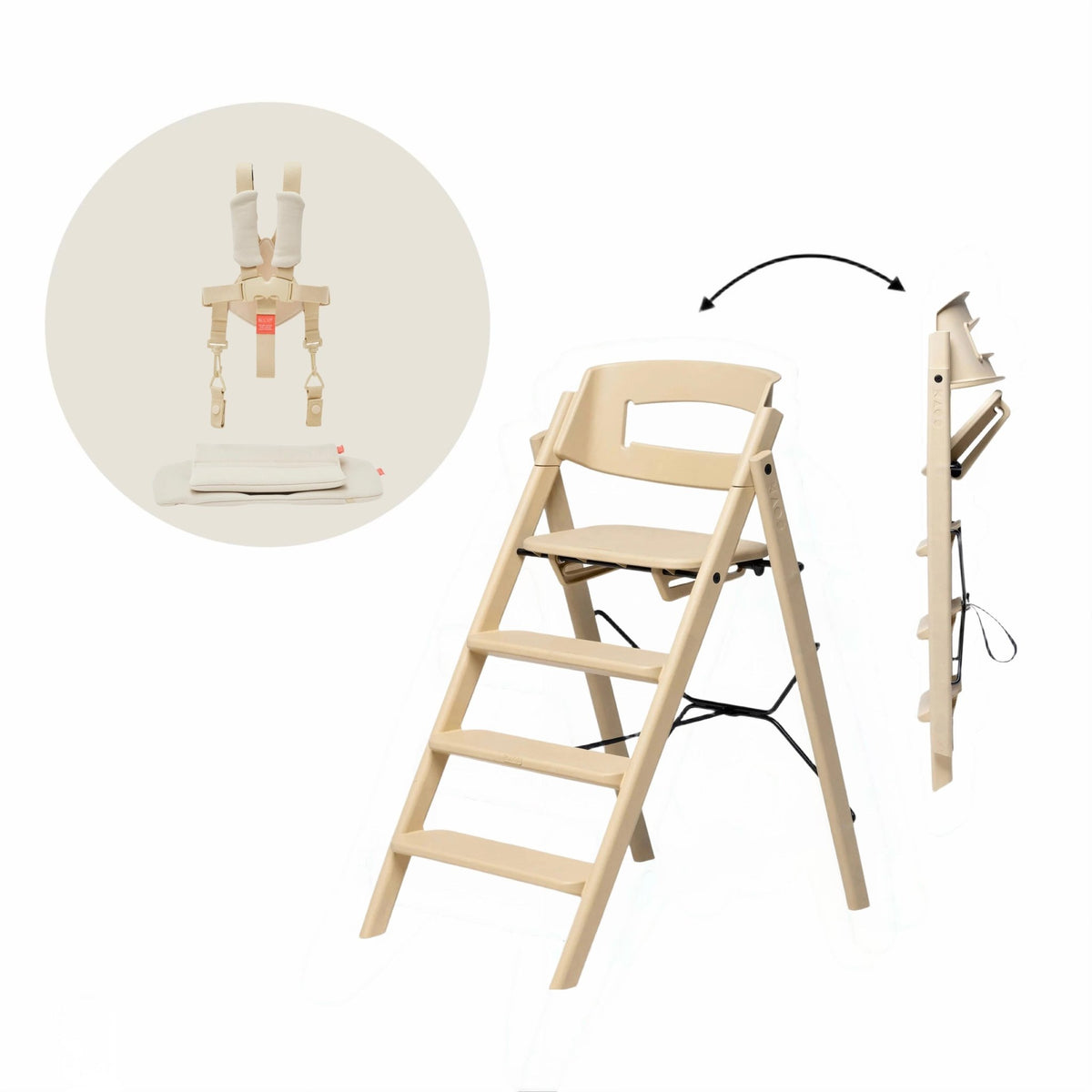 KLAPP Faltbarer Hochstuhl - recycelt desert sand - Baby Bundle II (Kissen &amp; Gurte) - little something