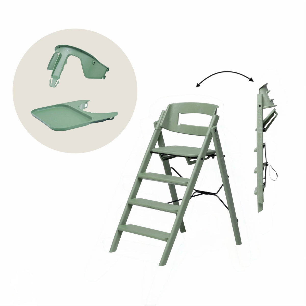 KLAPP Faltbarer Hochstuhl - recycelt mineral green - Baby Bundle I (inkl Sicherheitsbügel &amp; Tablett) - little something