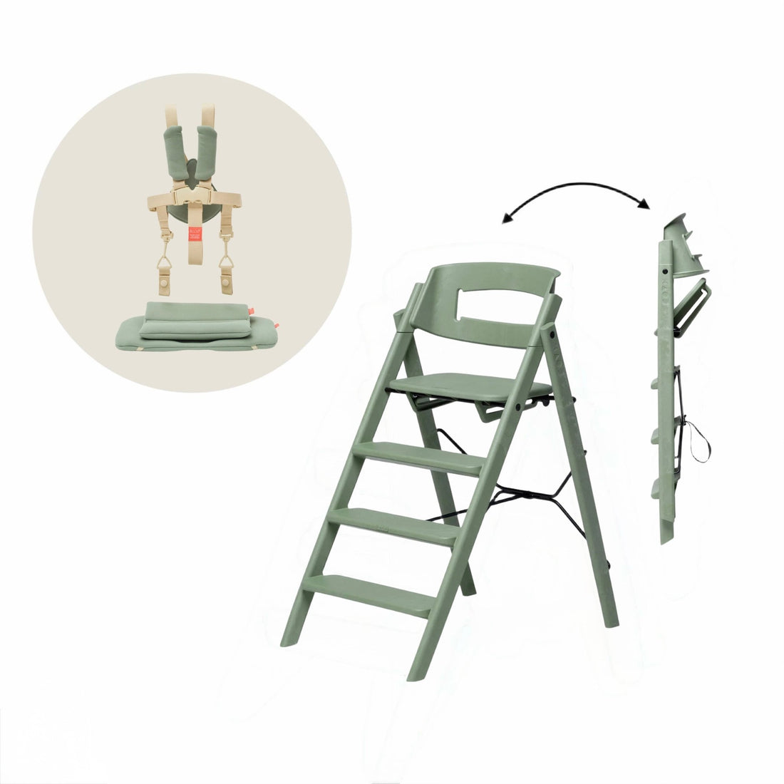 KLAPP Faltbarer Hochstuhl - recycelt mineral green - Baby Bundle II (inkl Kissen &amp; Gurte) - little something