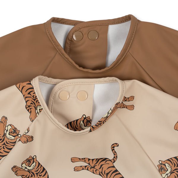 Lätzchen Tiger / Caramel 2er Set &quot;Dinner bib with Sleeves&quot; - little something