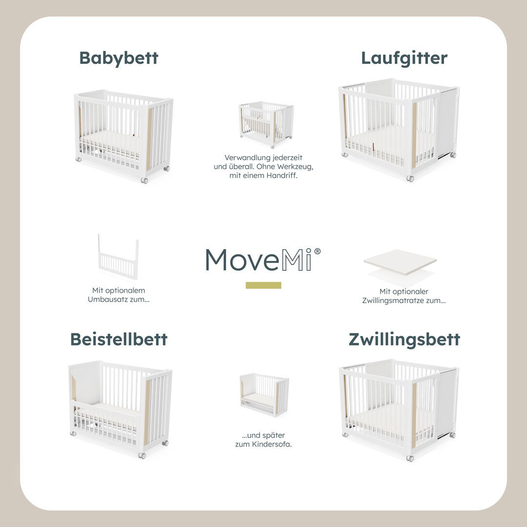 MoveMi® Babybett + Laufstall (inkl. Umbaumset in ein Beistellbett) - little something