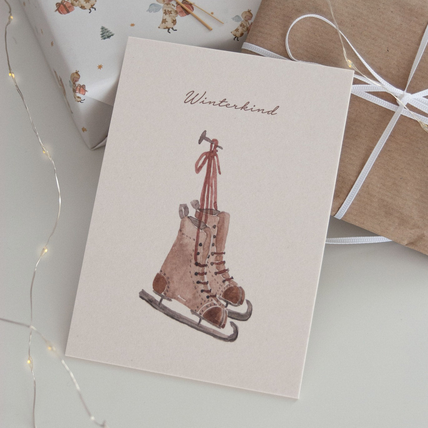 Postkarte Schlittschuhe &quot;Winterkind&quot; - little something