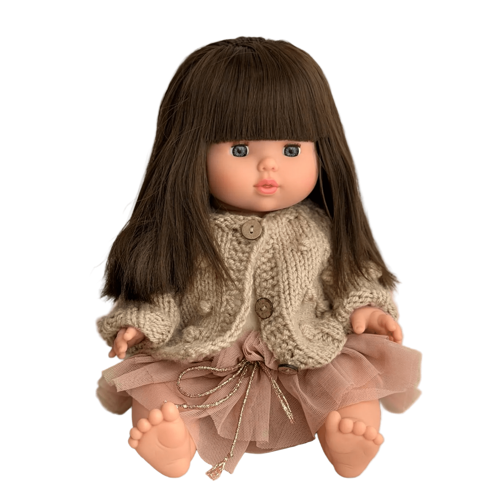 Puppe "Cerise" 34cm mit braunen langen Haaren und Pony sowie blauen Augen - little something