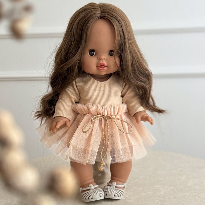 Puppe &quot;Leopoldine&quot; 34cm mit braunen langen Haaren - little something