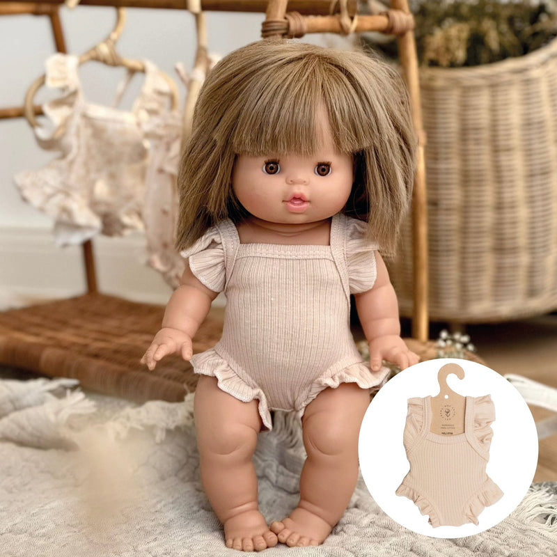 Puppenkleidung Romper mit Trägern und Rüschen nude "Frilled ivory/blush" - little something