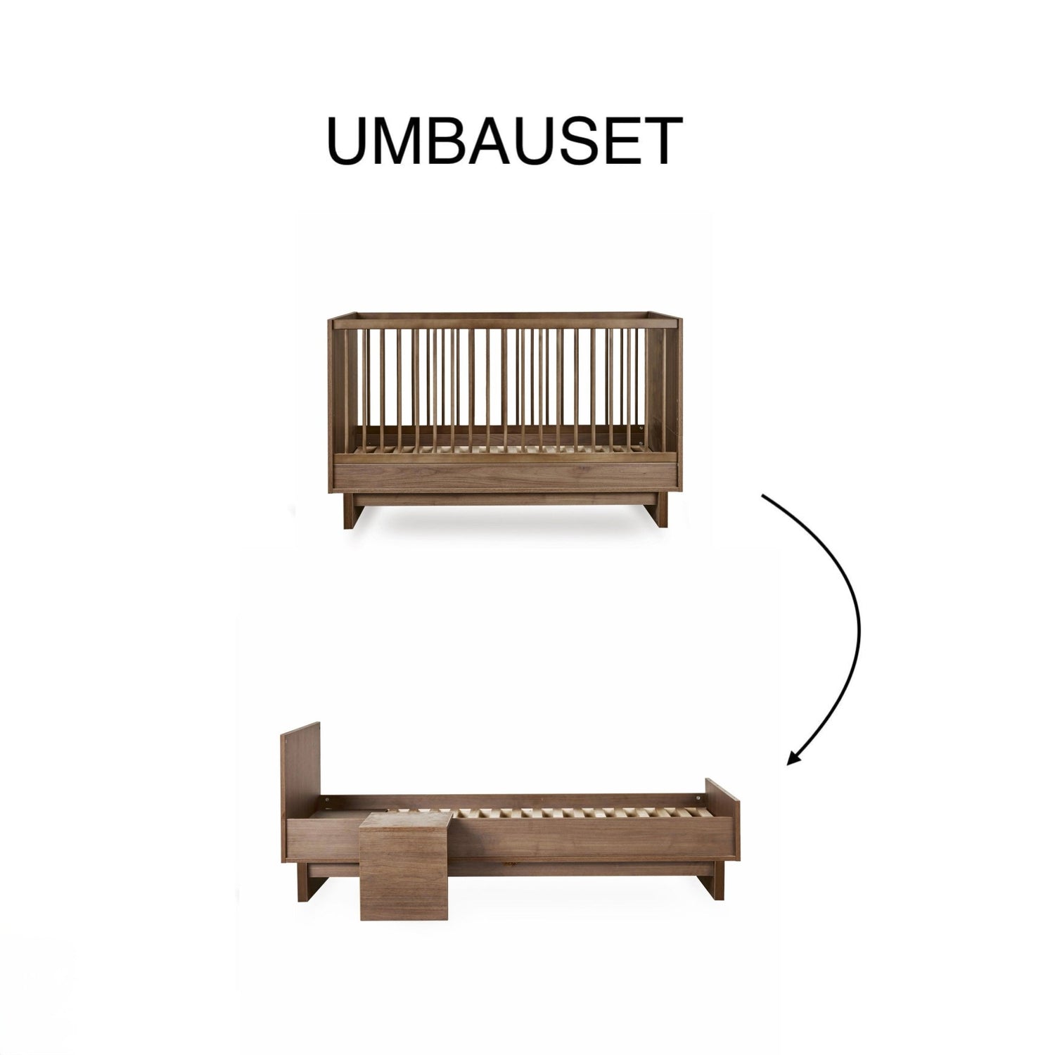 Umbauset "Junior Kit" Kyo - Walnut vom Babybett 120x70 oder 140x70cm zum Juniorbett 170x70cm inkl. Nachttisch - little something