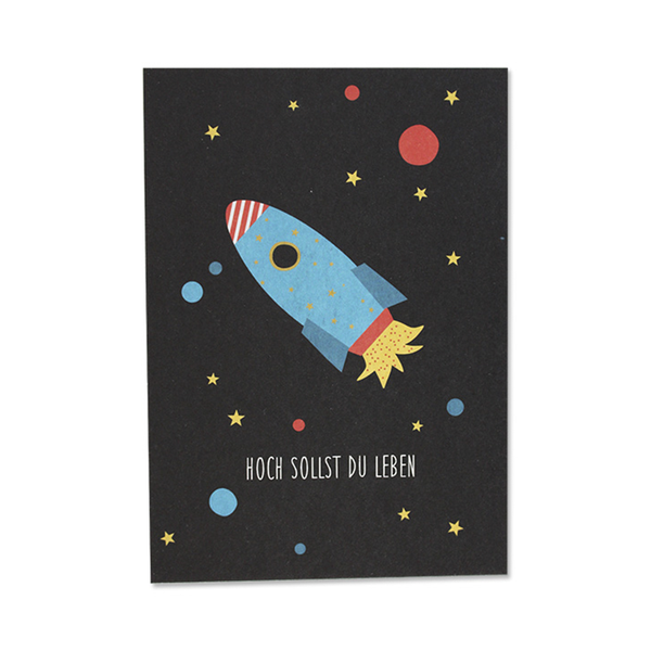 Ava & Yves Postkarte Rakete "Hoch sollst du leben"