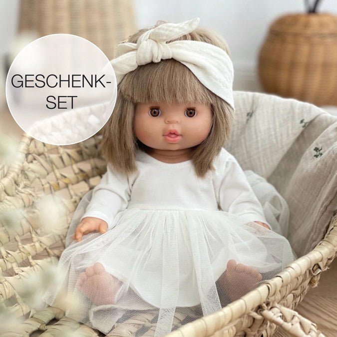 Geschenkset Puppe &amp; Kleidung - Zoe mit Ballerina-Kleid und Haarband - little something