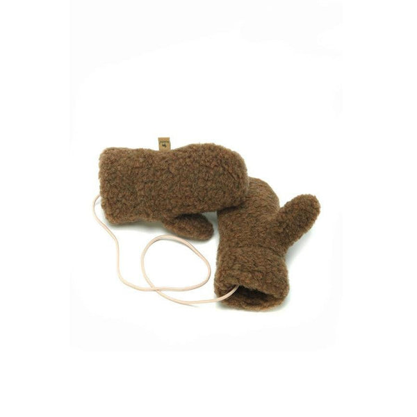 Handschuhe aus Wolle für Kinder mit Band "Gully" braun - little something