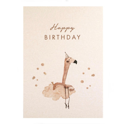 Karte Flamingo „Happy Birthday“ aus Holzschliffpappe - little something