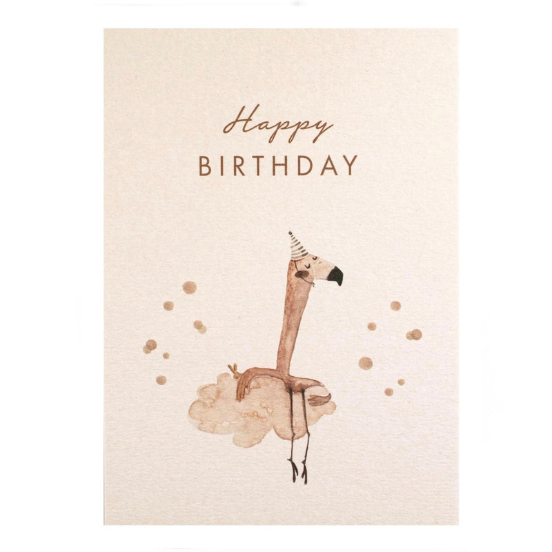 Karte Flamingo „Happy Birthday“ aus Holzschliffpappe - little something