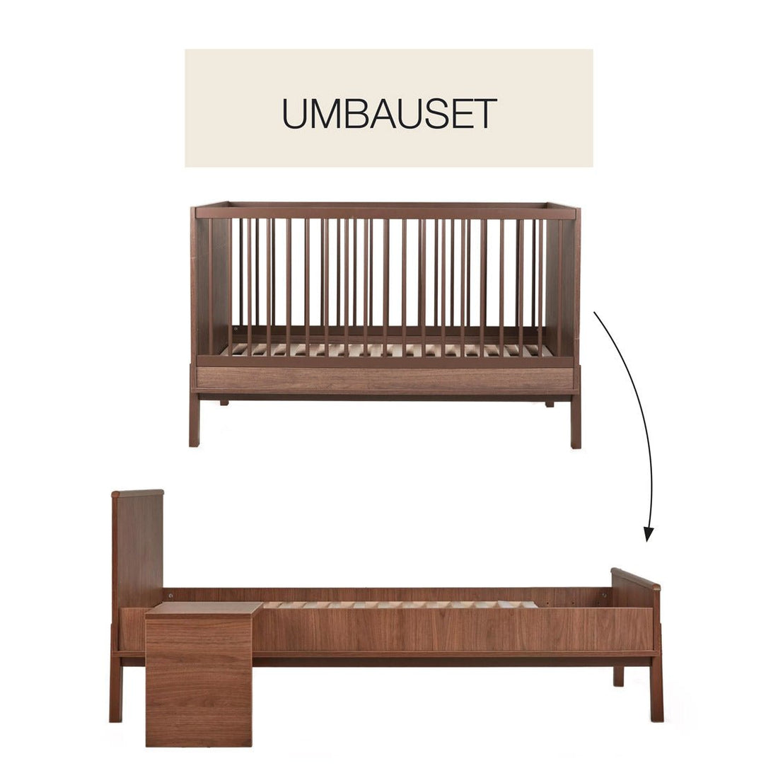 Umbauset "Junior Kit" Ashi - Chestnut vom Kinderbett 140x70cm zum Juniorbett 170x70cm inkl. Nachttisch - little something